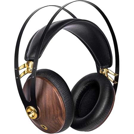 Meze 99 Classics Walnut Gold | Wired Wooden Closed-Back Headset for Audiophiles | Over-Ear Headphones with Mic and Self Adjustable Headband