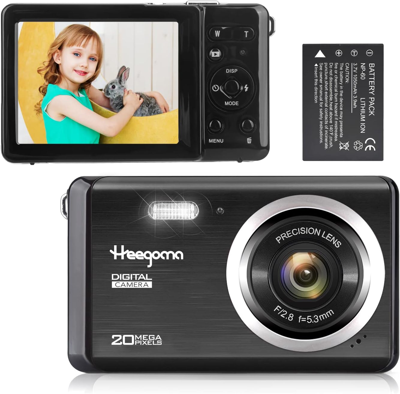 Digital Camera for Photography, FHD 1080P 20MP Point and Shoot Camera with 2.8" TFT LCD, Compact Rechargeable Vlogging Cameras for Kids,Beginner,Students,Teens,Elders (Black)