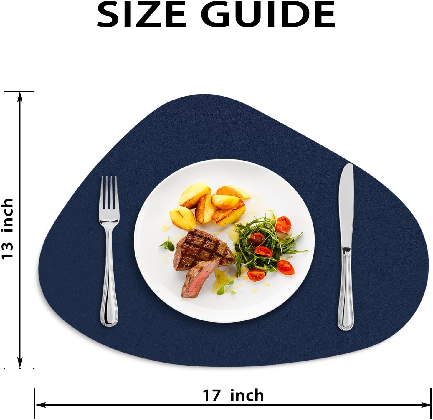 Placemats Set of 8, Heat Resistant Leather Placemats Double Layer, Soft Waterproof Round Table Mats Easy to Clean for Kitchen Dining Room Coffee Office Table, Blue