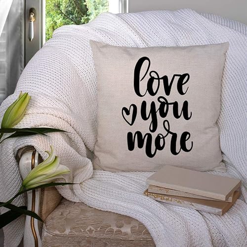 Miniatura 3 de Love You More - Fundas de almohada decorativas de 18 x 18 pulgadas, funda de cojín de lino y algodón para decoración del hogar, sofá, banco