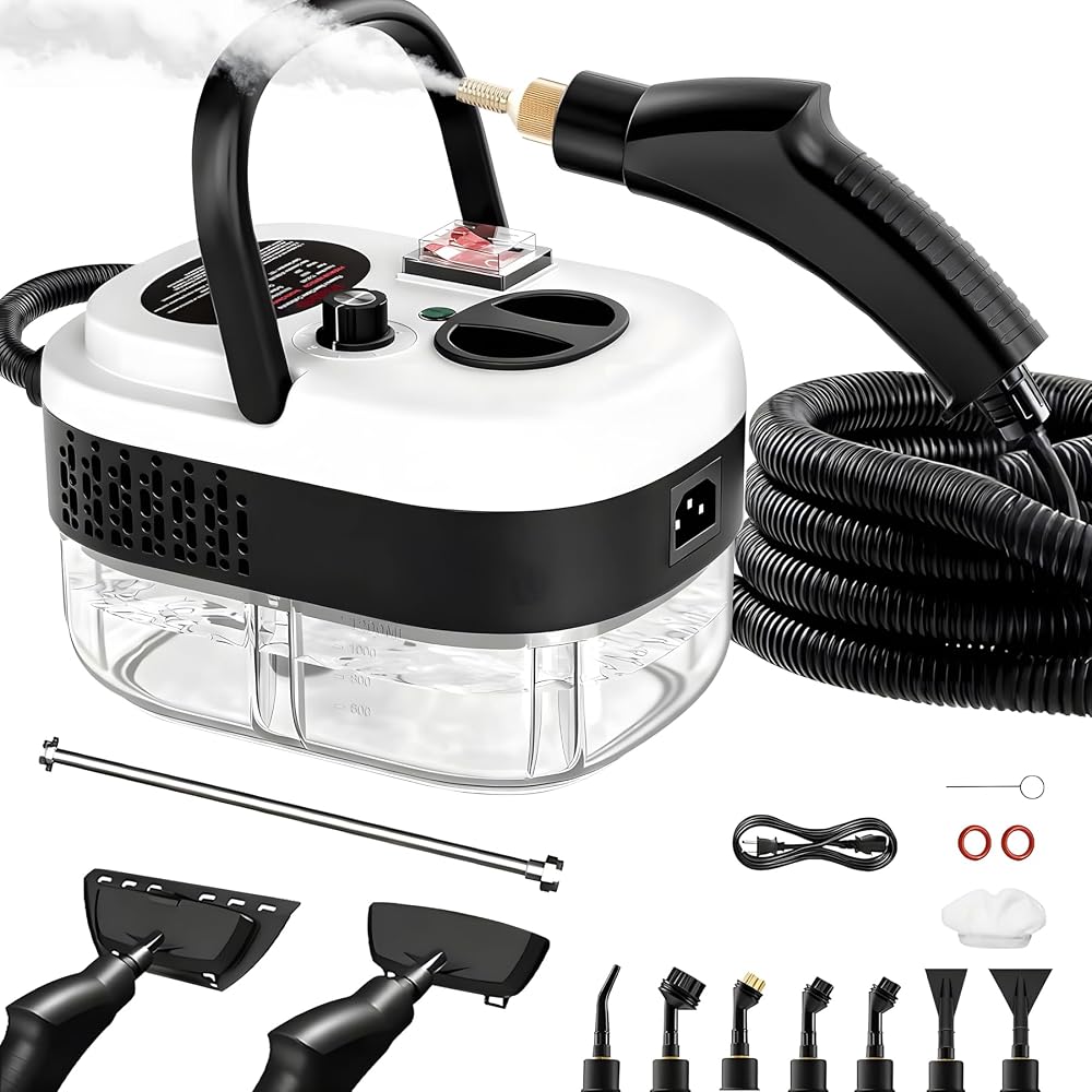 Nettoyeur à vapeur manuel 6 niveaux réglables, chauffe 10–15s, réservoir 1,2 L, 15 accessoires, nettoyeur haute pression sans chimie cuisine salle de bains sols voitures vitres