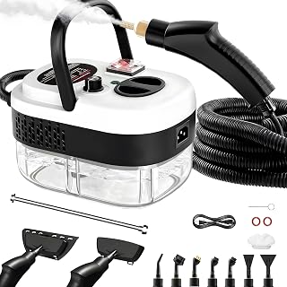 steam cleaner handset with 1.2L water tank 6-stage setting | 15 second warm-up time, comes with 15 accessories, hand steam cleaner for kitchens, bathrooms, floors, cars and windows