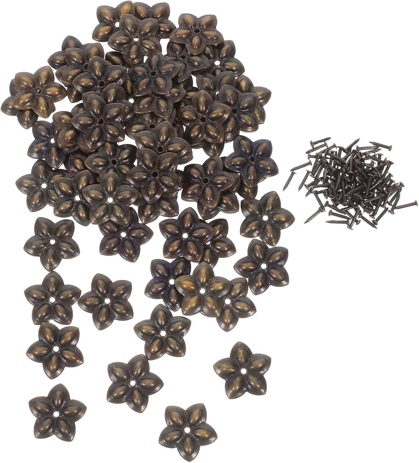 100 Set Flower Shaped Upholstery Tacks Decorative Metal Nails for Furniture and Wall Mount Push Pins DIY Upholstery Projects Home Decor