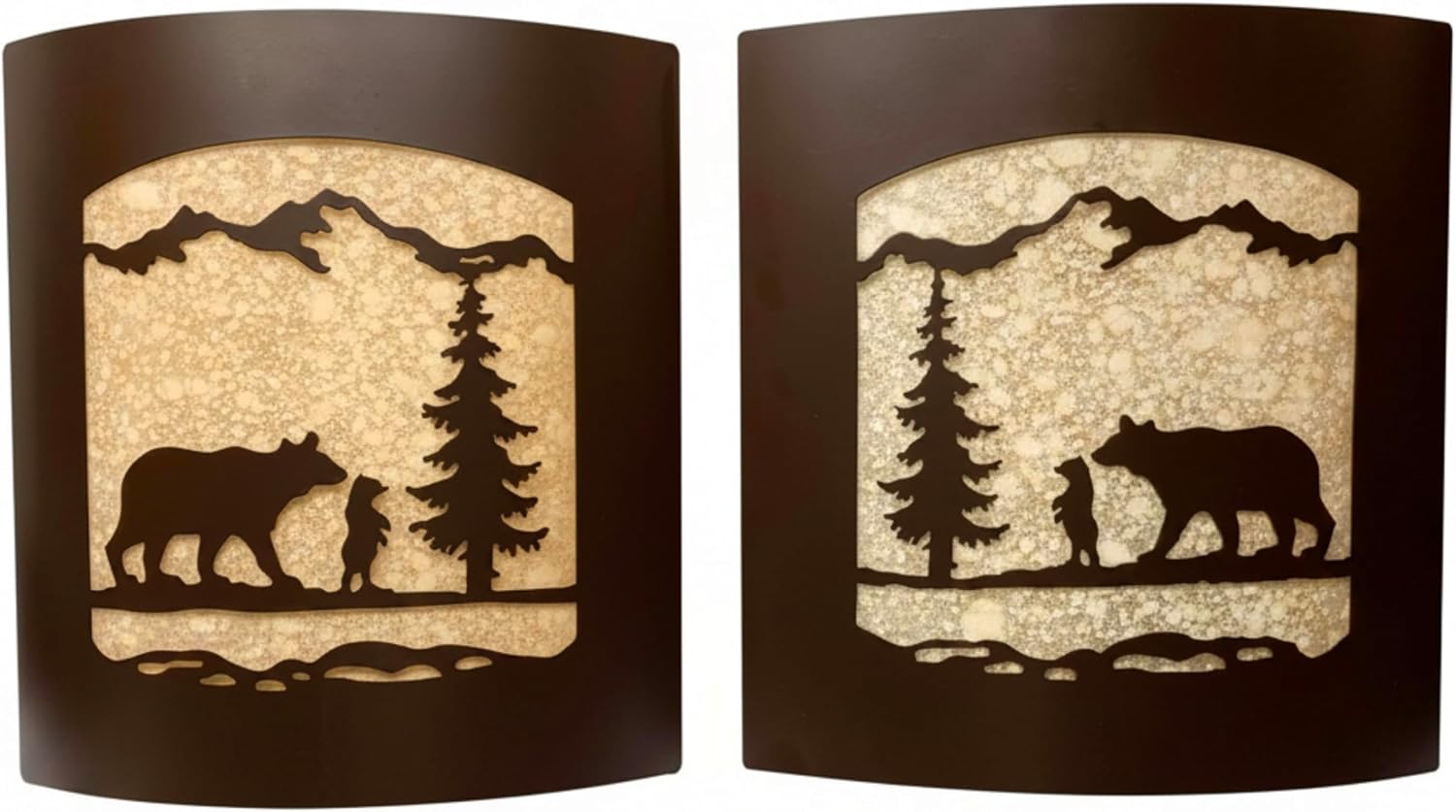 Rustic Bear and Cub Wall Sconce Pair – Amber Glass & Bronze Metal Light - Lodge Cabin Decor - Woodland Nature Wall Light Fixture