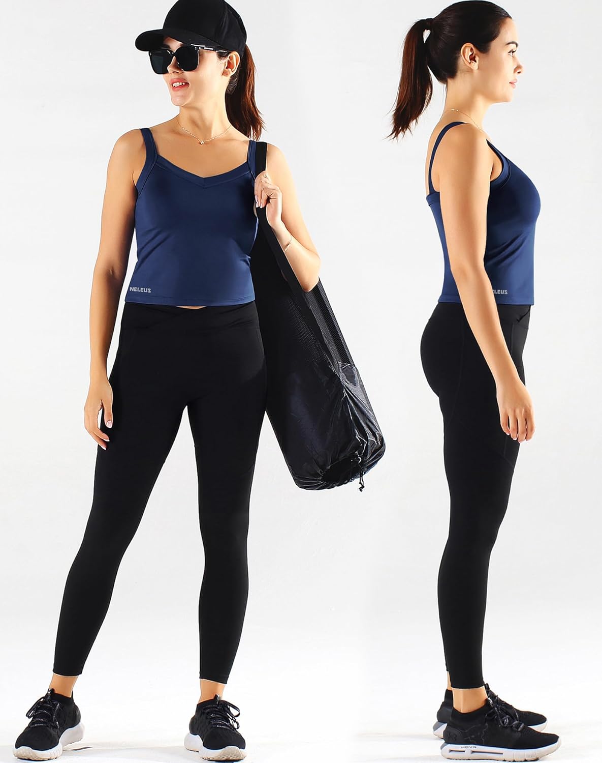 NELEUS Women's 3 Pack Athletic Cropped Tank Top Padded Bra - Image 8