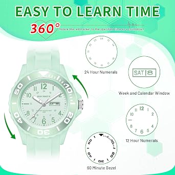 Waterproof Nurse Watch for Medical Professionals,Students, Women Men, Military Time Easy to Read Dial, 24 Hour with Second Hand, Soft and Breathable Silicone Band, 9002-green