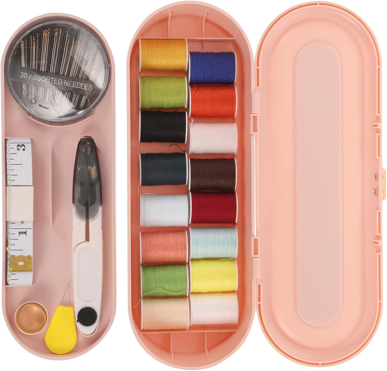 YOSADIER Portable Sewing Kit Thread Needles Tools Double-Layer Household Sewing Tool Box with Thimble and Needle Threader, Pink, Compact Storage for Home and Travel