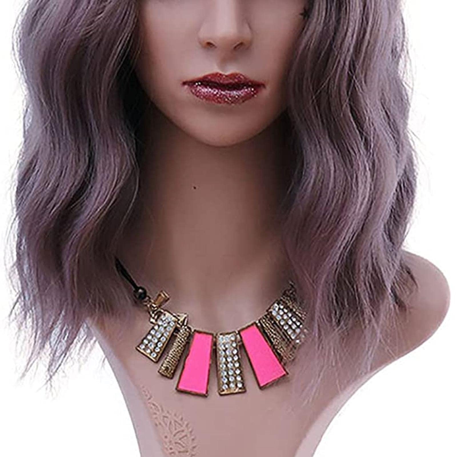 Wavy Wig Short Purple Wigs With Air Bangs Shoulder Length Wig For Women Curly Wavy Synthetic Halloween Cosplay Wig for Girl Costume Wigs (12" Purple Color) for Cosplay Party Da Women Wigs