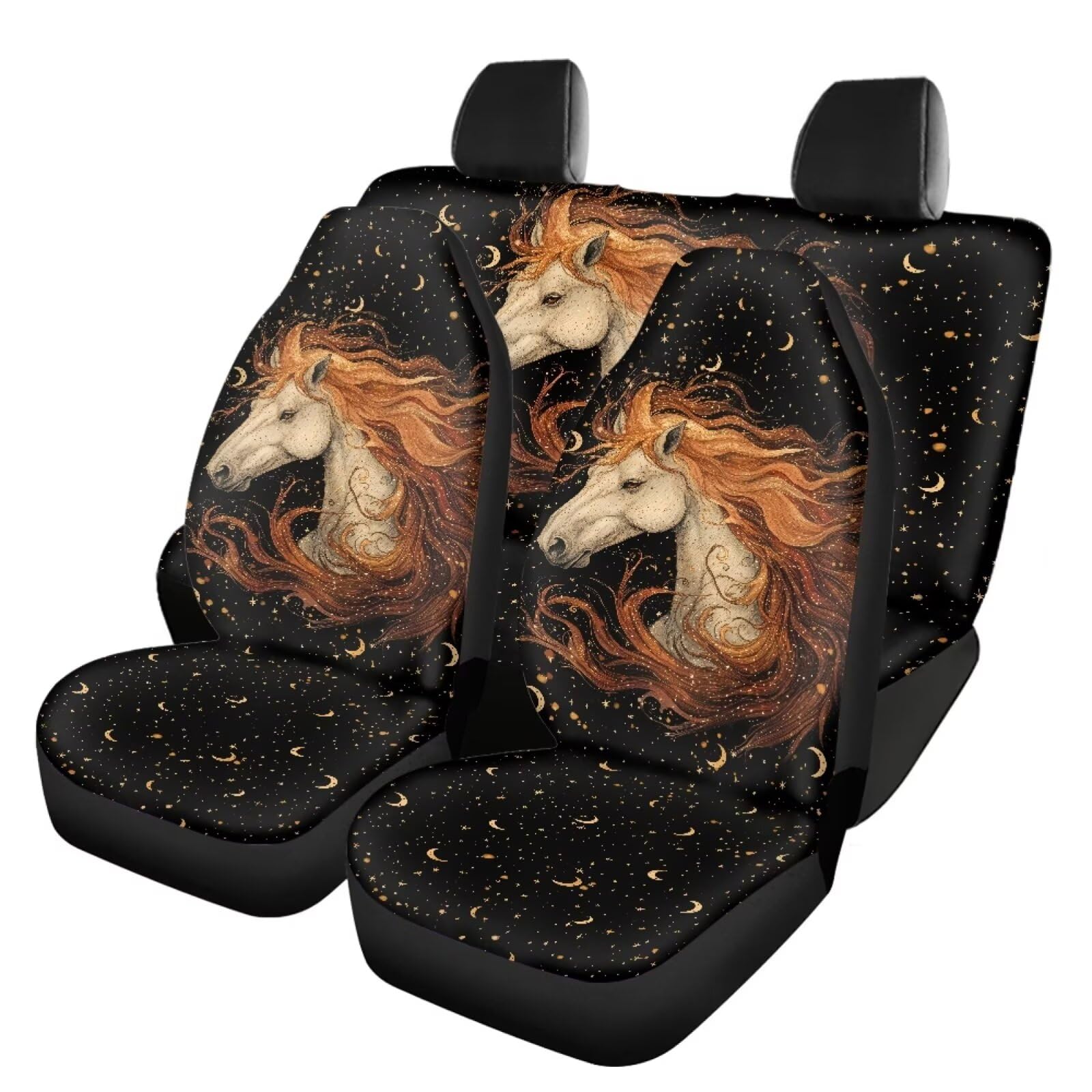 Howilath Western Horse Print Car Seat Cushion Cover Accessories Interior Decor, Elastic Soft Moon Front & Rear Seat Protectors for Men Women