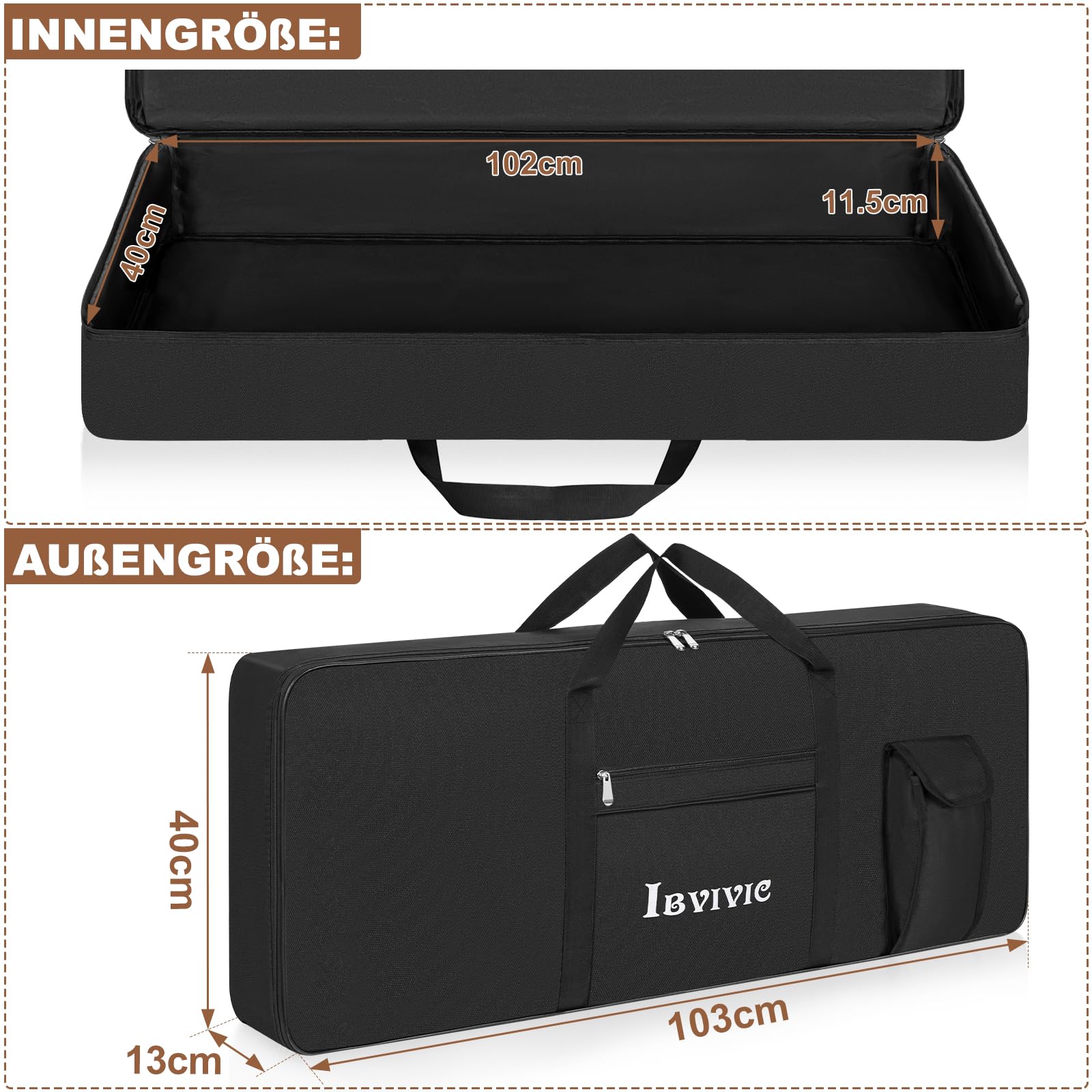 61 Key Keyboard Tasche, Robuste 600D Oxford Keyboardtasche 61 Tasten mit 10 mm Polsterung, Keyboard-Gigbag mit Griffen und Schultergurten für Digitales E-Piano (Schwarz)