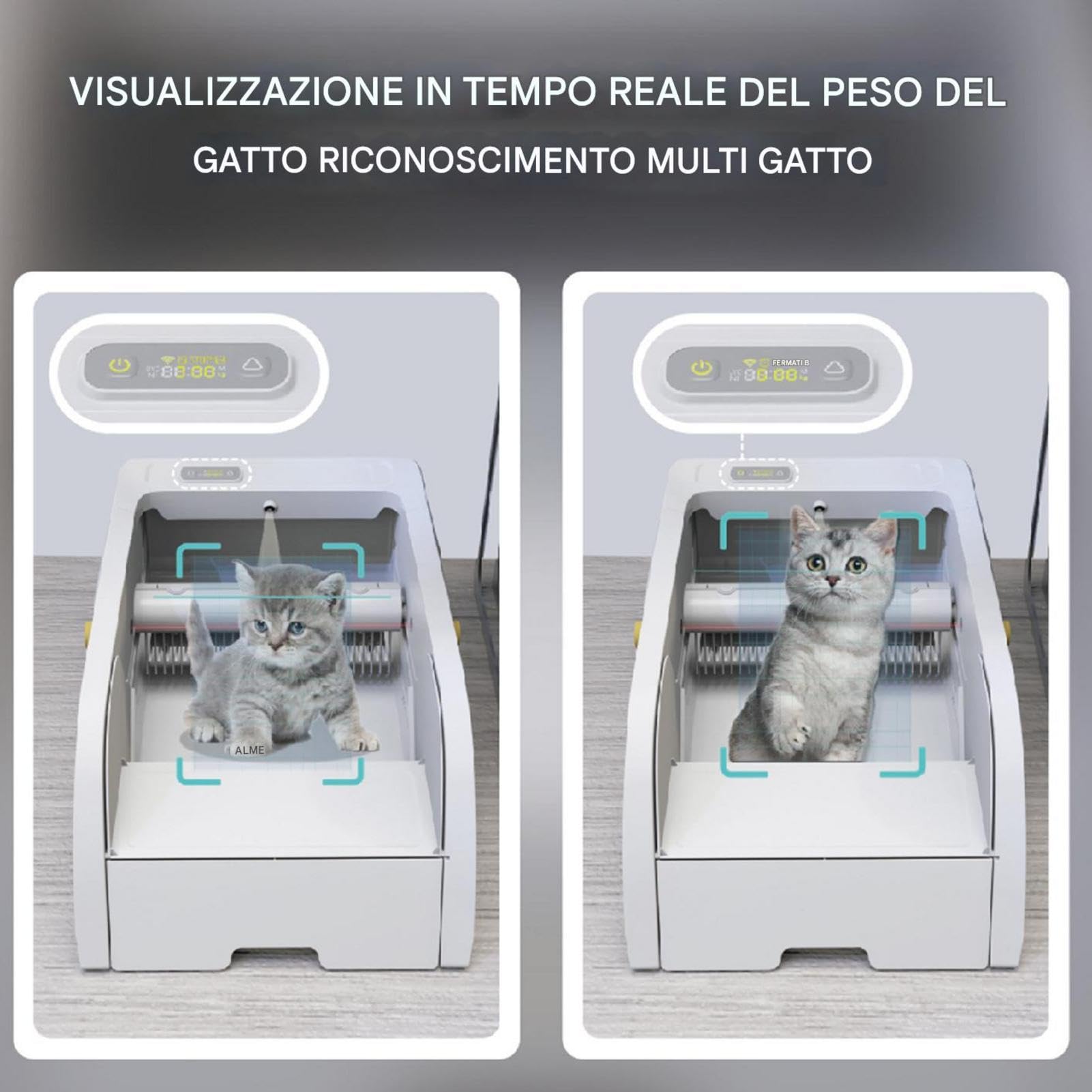 Lettiera automatica per gatti, lettiera automatica - Toilette per gatti con lettiera per gatti con coperchio aperto - Vassoio per lettiera igienico per gatti, vassoio per lettiera di grande capacità,