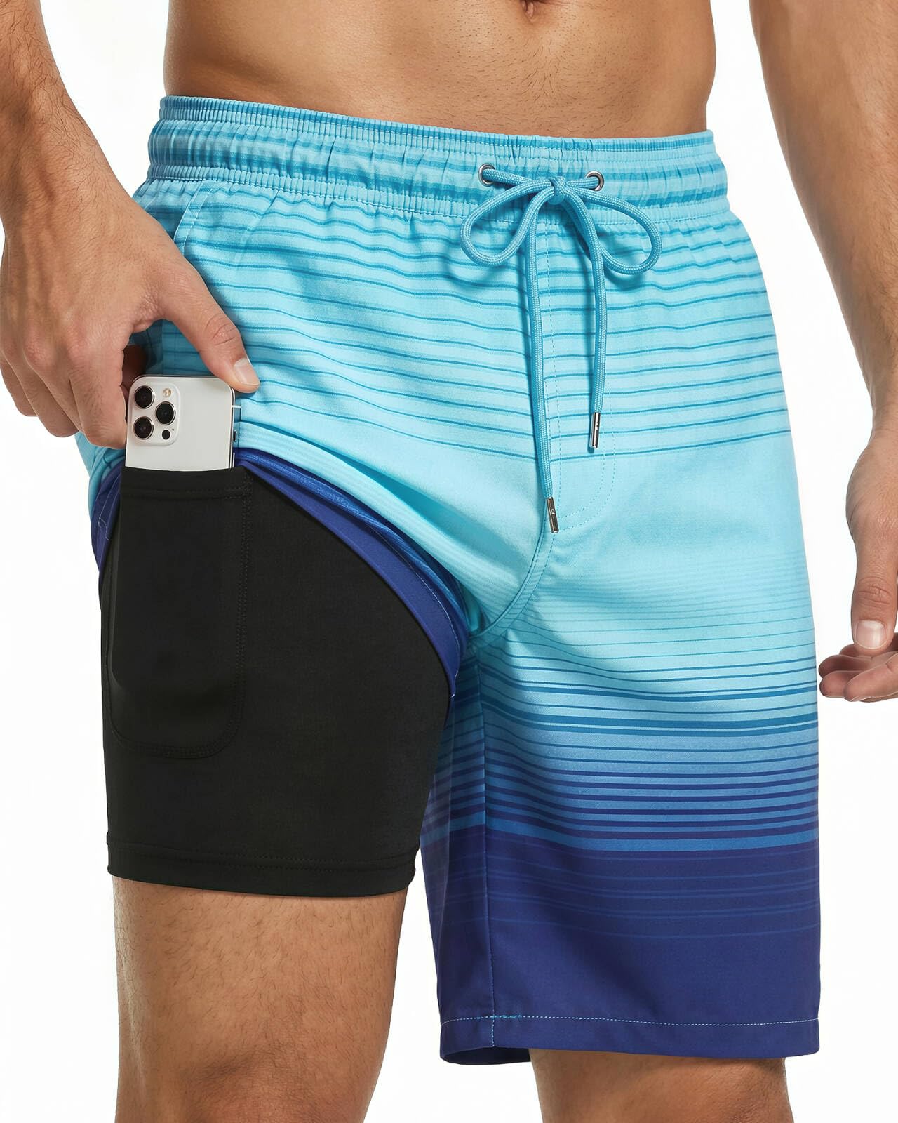 Mens Swim Trunks with Compression Liner Quick Dry Board Shorts with Pockets Summer Beach Shorts for Men-image-40