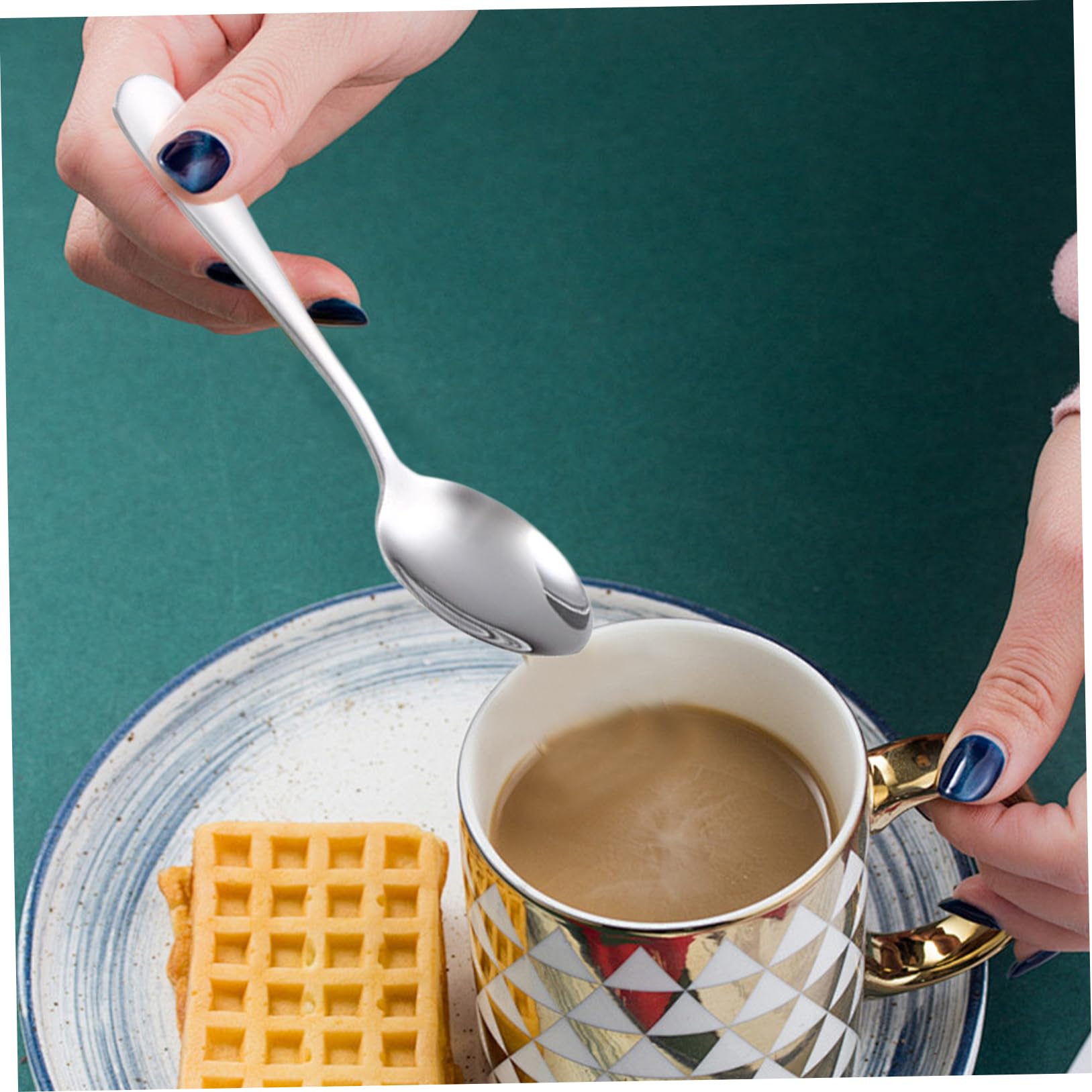 Cucharas de café (6 unidades), de acero inoxidable, de 5 pulgadas, pulidas como espejo, con mango, pequeñas. ，Cucharas de acero inoxidable