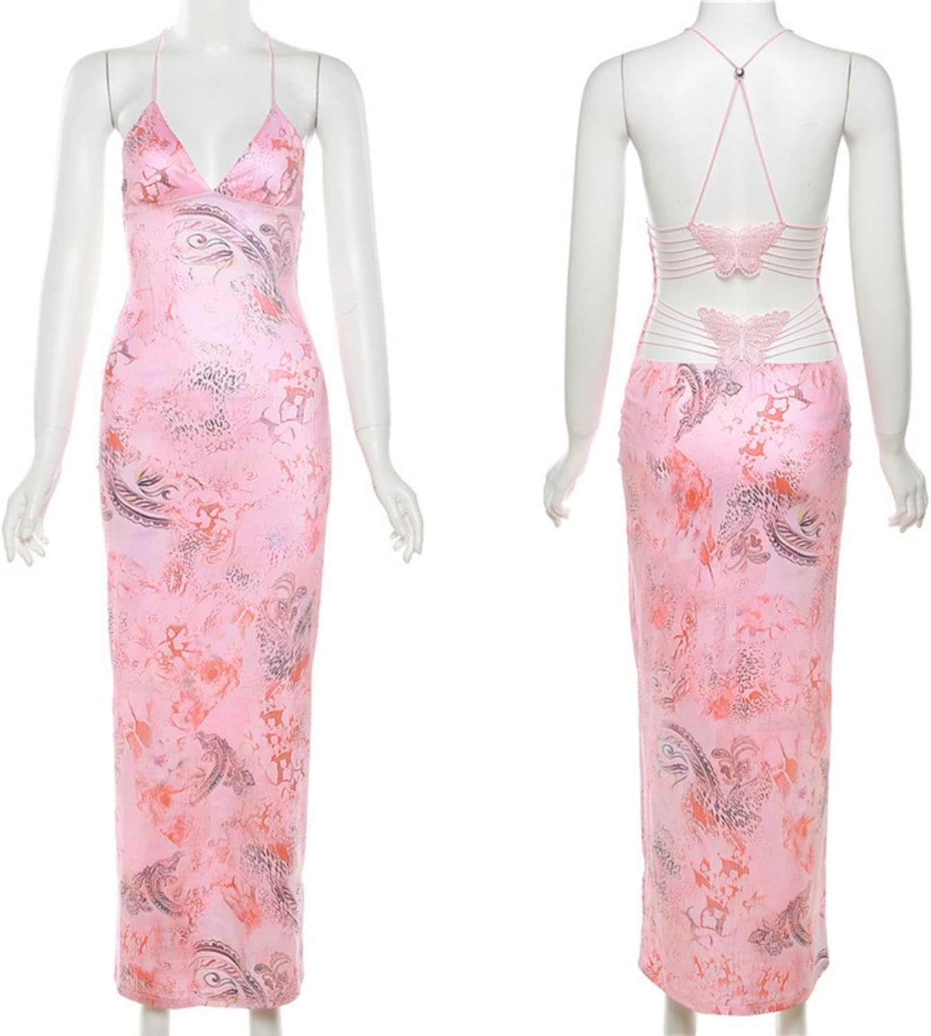 Women's Fairy Butterfly Maxi Dress Sexy Sleeveless Backless Long Dress Bandage String Bodycon Beach Club Party Dress - Image 4