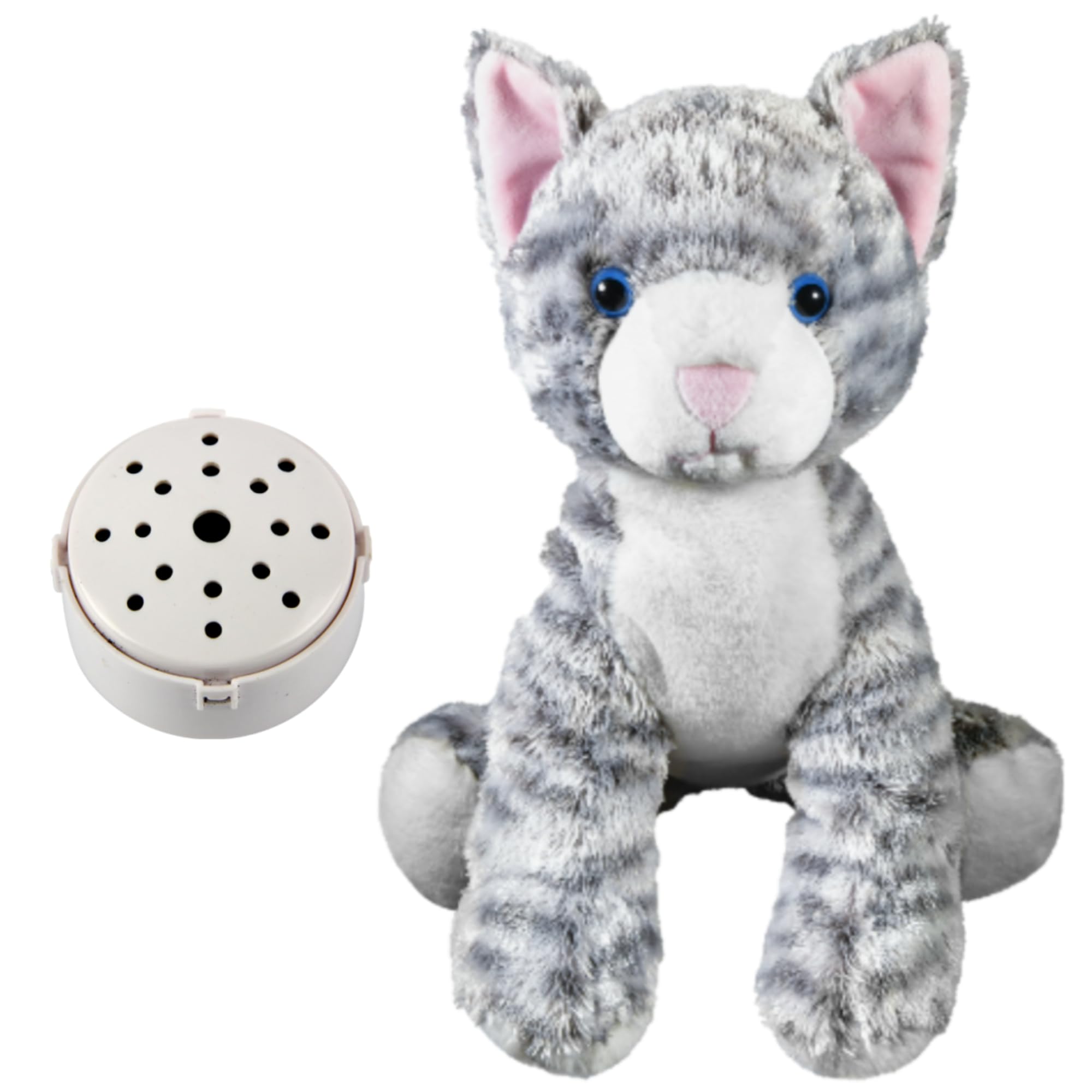 Little Grey Tabby Cat, Voice Recording Teddy Bear, Length 25cm, Record a 60 second personal message and send in a bear