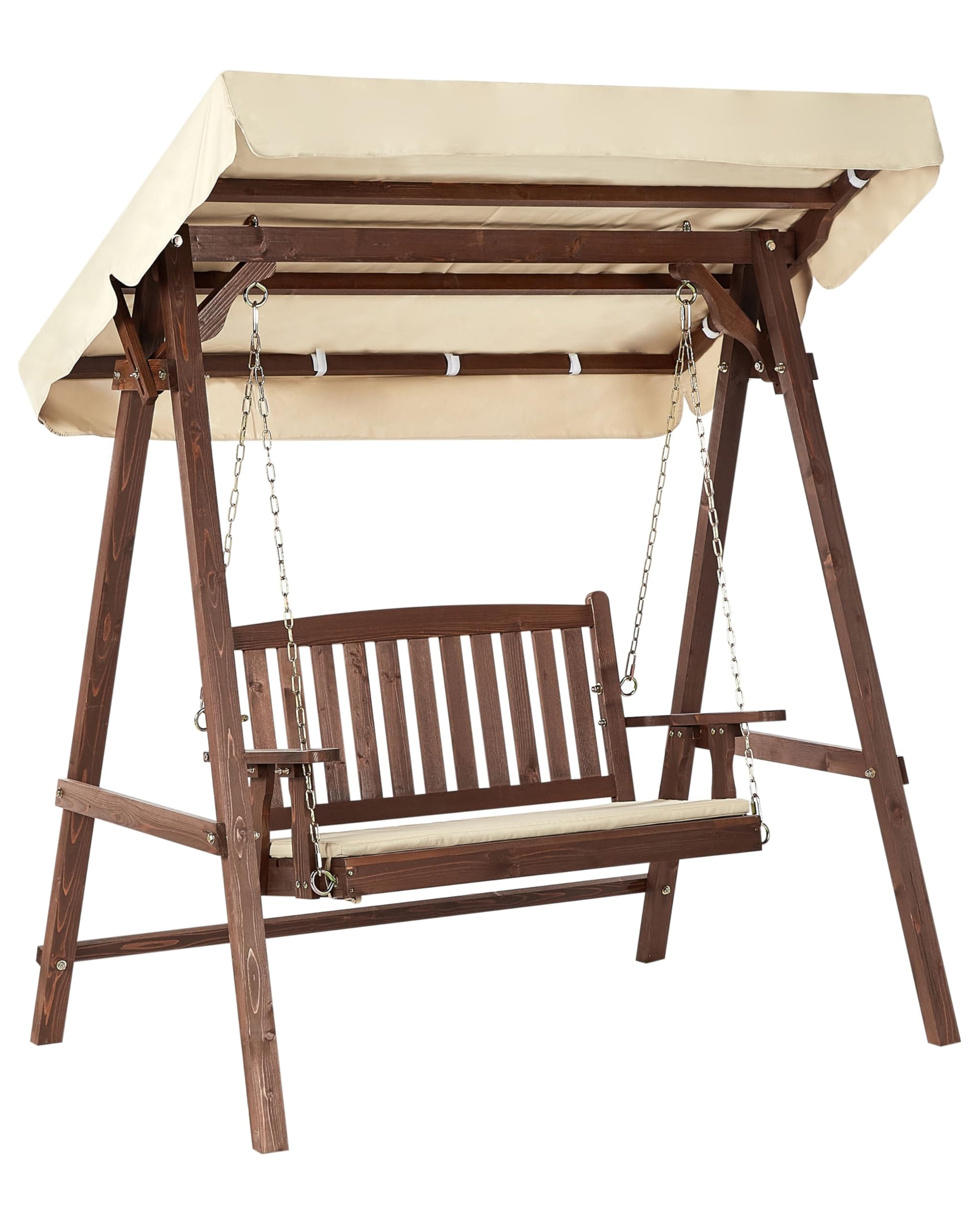 Columpio Moderno para jardín Exterior Madera de Abeto toldo Beige Independiente marrón Oscuro Caviola
