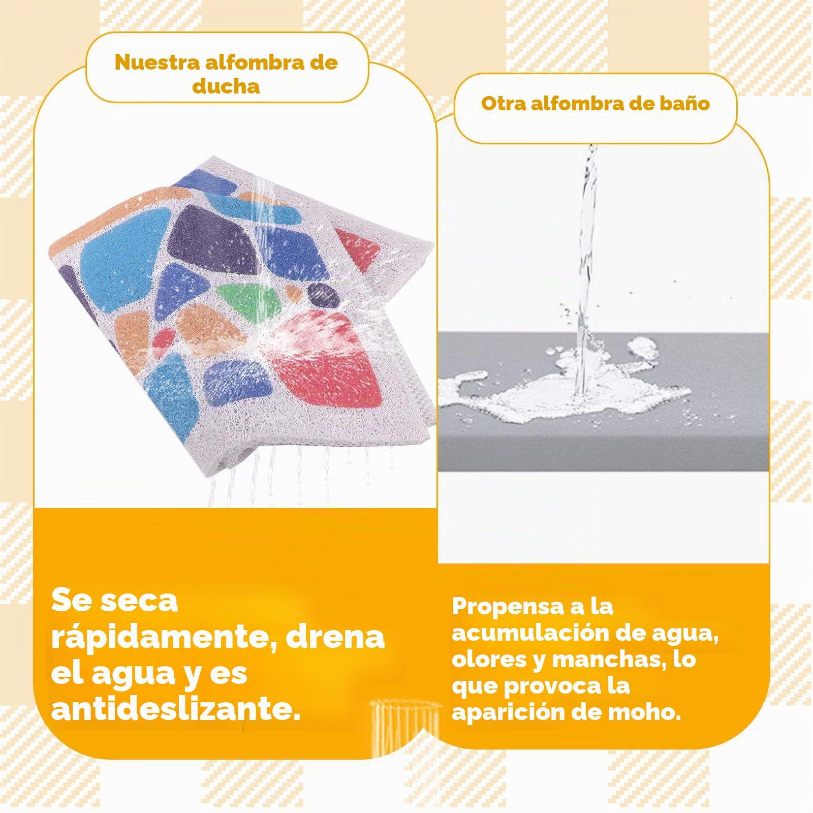 Alfombrilla de ducha antideslizante de 60 x 60 cm, de PVC suave, con orificios de drenaje, de secado rápido, alfombrilla de bañera para zonas húmedas, antideslizante, cómoda y duradera