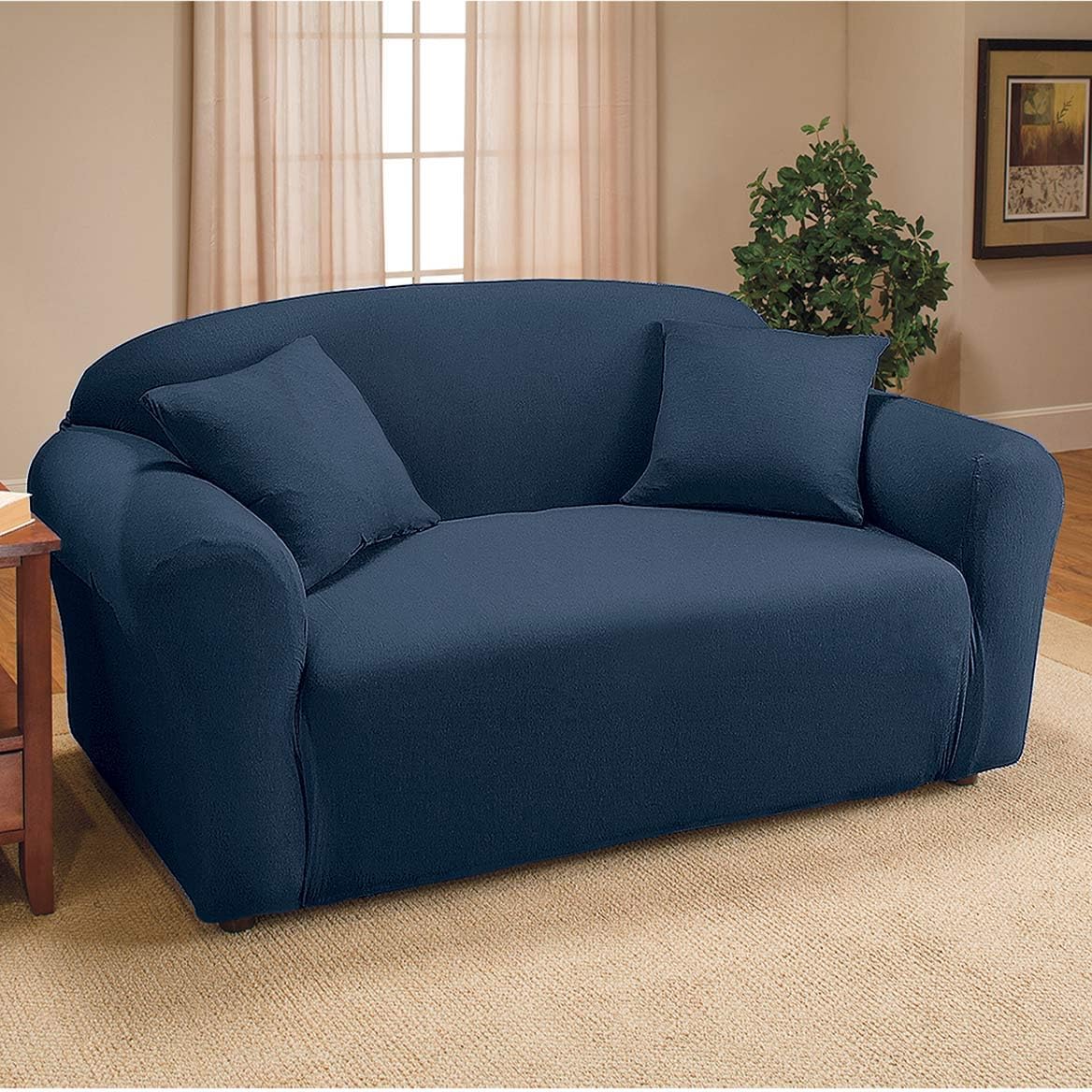 SK.Royal Navy Blue Jersey Knit Loveseat Slipcover – 1 Piece, Fits 40"–73" Wide