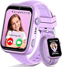 Fitnynxos 4G Children's Smartwatch with GPS and Calls, Video Calls, Locator, SOS, Class Mode, Chat, SMS, Whatsapp, WiFi, IP68 Waterproof, SIM, Pedometer, Gift Girl, Violet
