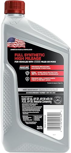 Miniatura 182 de Valvoline - Aceite de motor de mezcla sintética SAE 10W-30 de alto millaje, con MaxLife Technology, 5 cuartos de galón