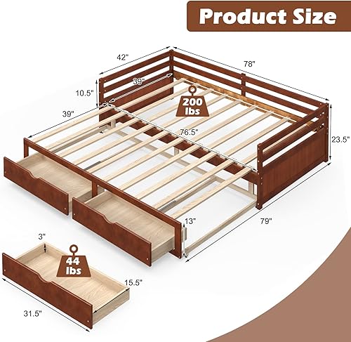 Miniatura 2 de DORTALA Sofá cama individual a King con nido y 2 cajones de almacenamiento, moderno sofá cama extensible con cama extraíble, sofá cama de doble uso