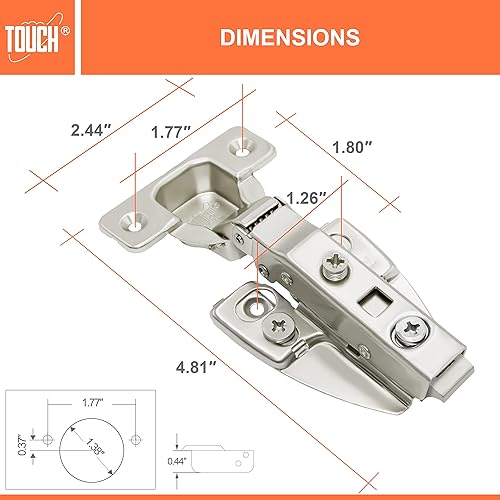 Miniatura 3 de TOUCH Bisagras de gabinete estilo europeo (20 pares, 40 piezas) Bisagras de puerta de armario con marco de cara de cierre suave, bisagras de acero