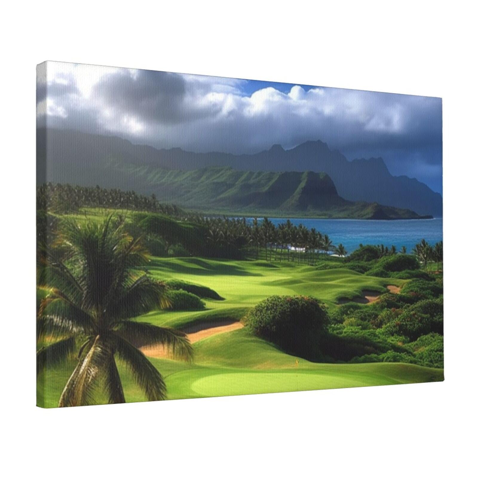 Fodpand Scenic Hawaii Golf Tropical Unframed Canvas Wall Art,Modern Posters Print Wall Decor Canvas Oil Painting For Bedroom Living Room Bathroom Wall Hanging Artwork Ready To Hang 12"X18"