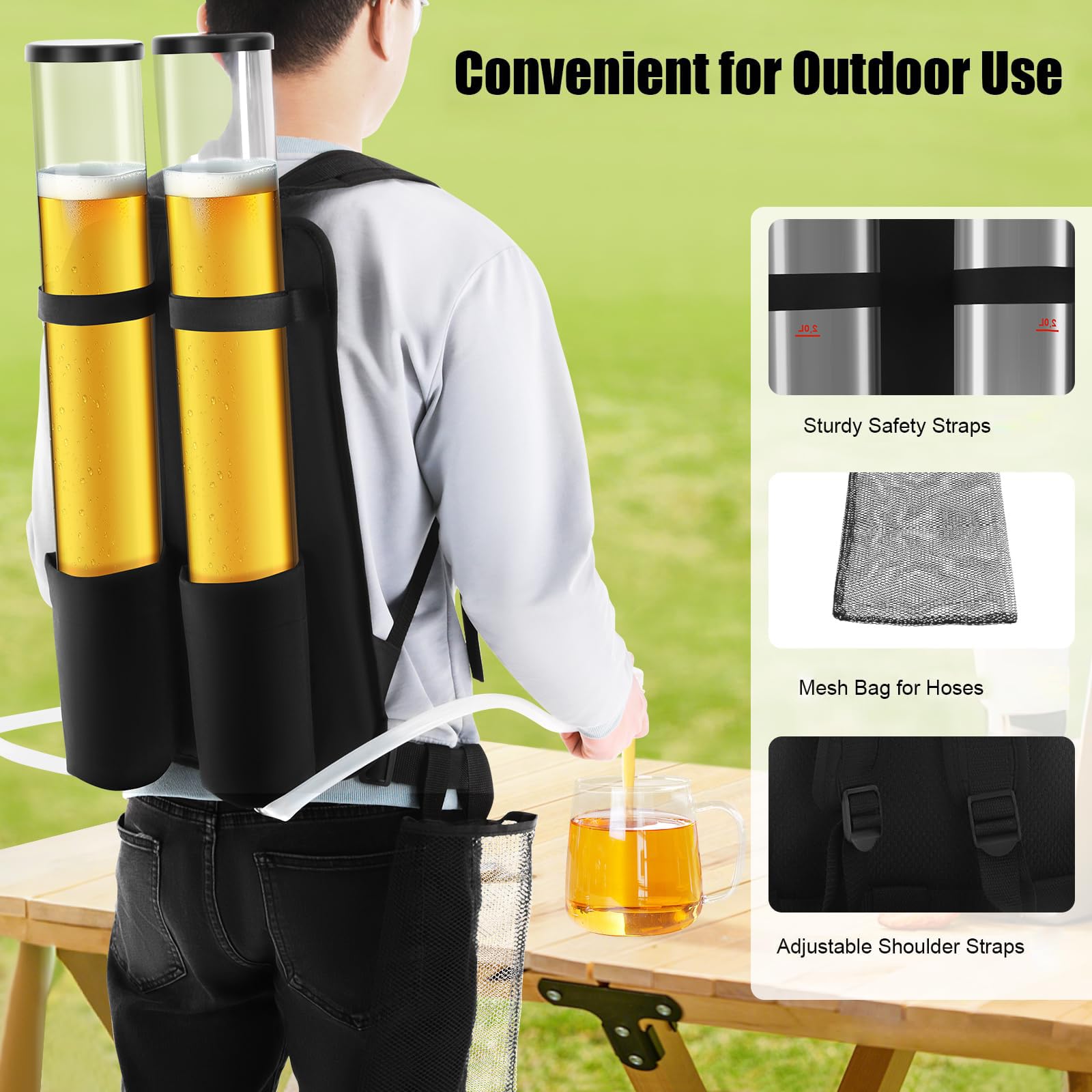 Duals Chamber Distributeur de liquide pour bière, vin, jus de fruits, sac à dos, 6 l
