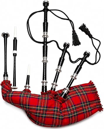 Traditional Scottish Bagpipe in Royal Stewart Tartan   Ideal for Beginners and Professionals Royal Stewart Black