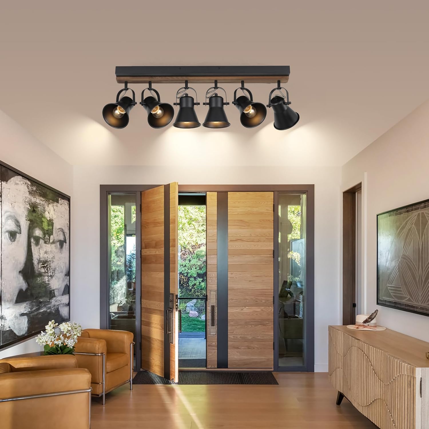 KEESFU 6-Light Track Lighting Kit,Black Semi Flush Mount Ceiling Light with 6 Rotatable Light Heads,Modern Farmhouse Lighting for Livingroom,Bedroom,Hallway,Art Wall,Bathroom,Kitchen.(6-Light)