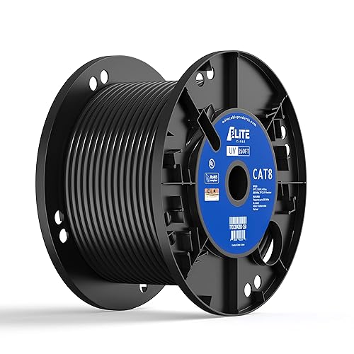Elite - Cable Cat8 de 250 pies, resistente a los rayos ultravioleta, 40 GB, 2000 MHz, CMRRiser + UVexterior, alta velocidad, cobre sólido puro,
