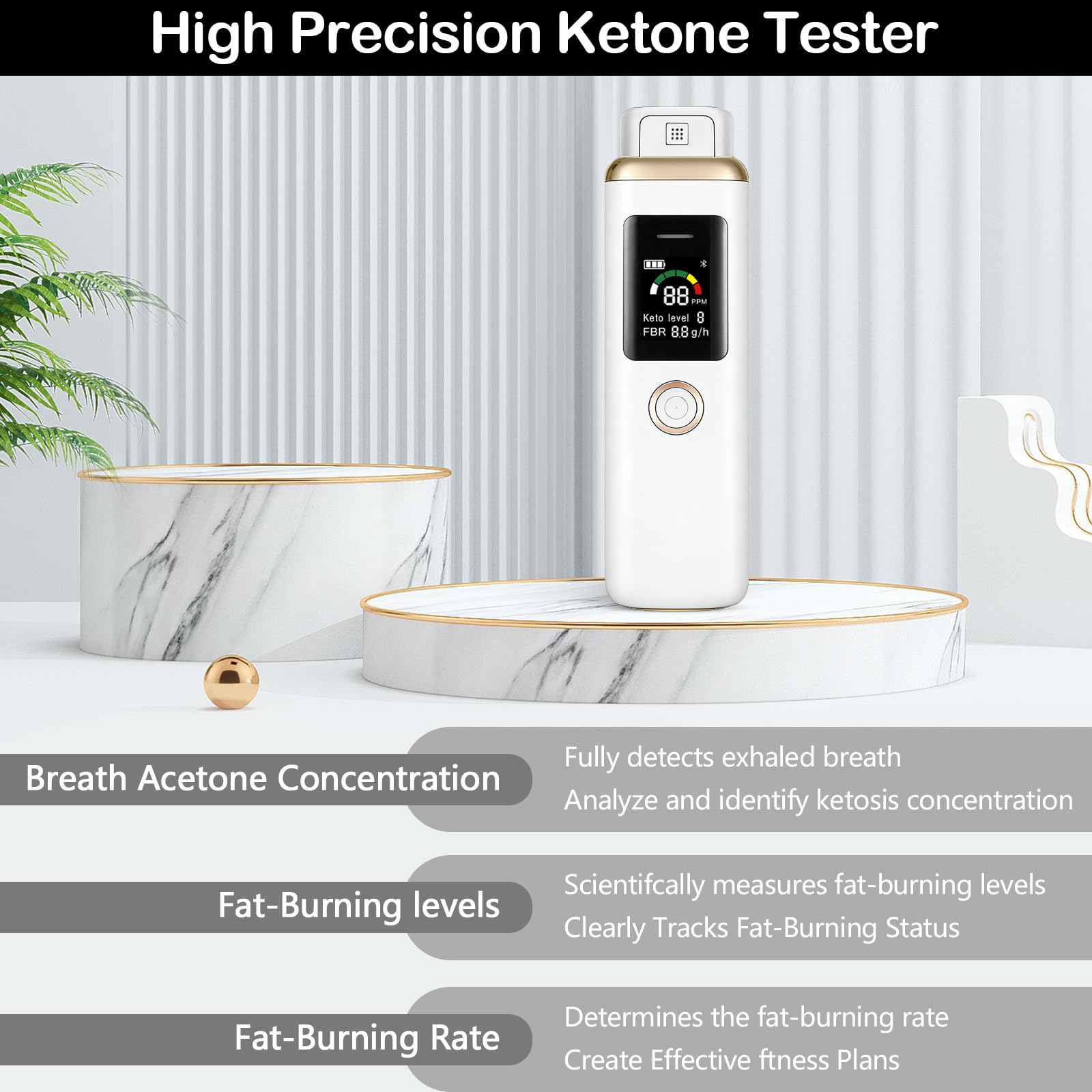 Ketone Atemmessgerät, Professioneller Digitaler Ketone Atemanalysator, Neuer Verbesserter Tragbarer Ketone Atemtester, Hochpräzises Ketone Messgerät zur Erkennung von Diät und Ketosestatus