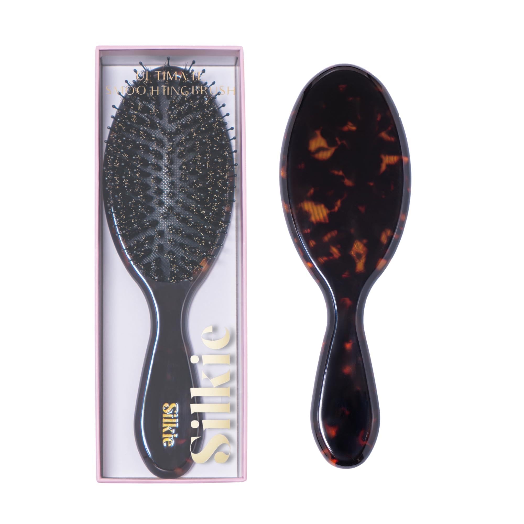 Silkie Acetate Resin Ultimate Smoothing Boar Bristle Brush Shine Detangling Straightening Gloss Natural Wigs Hair Extensions Slick Polish Curly Fine Straight Thick Hair Frizz Ergonomic (Tortoiseshell - View #10