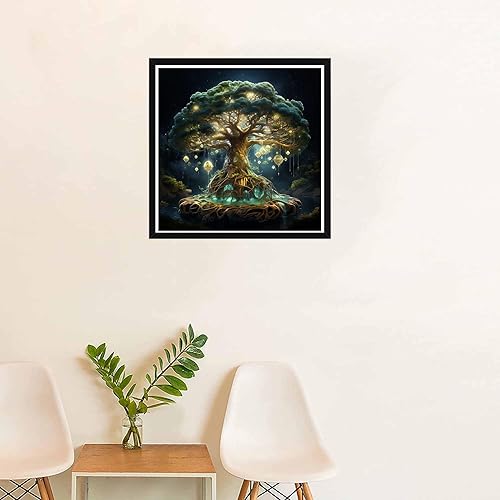 Miniatura 3 de SKRYUIE Kits de pintura de diamantes de árbol 5D, kits de arte de diamantes para plantas adultas, taladro redondo completo, punto de cruz de