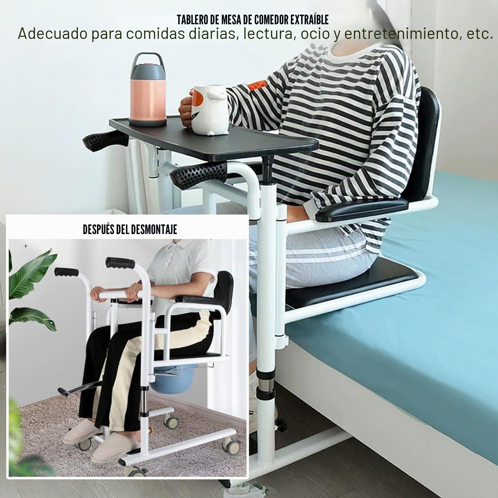 Silla Portátil De Transferencia Pacientes, Elevador De Transferencia Hidráulico, Silla De Transferencia De Elevación De Pacientes Con Asiento Dividido De 180° Y Orinal A