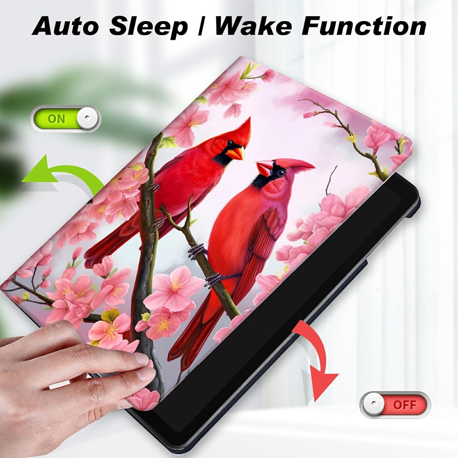 for Amazon Kindle Fire Max 11 Case (13th Generation, 2023 Release) 11",Slim Lightweight Smart Shell Stand Cover with Auto Wake/Sleep for All-New Fire 11 Max Tablet,Red Birds Pink Flowers