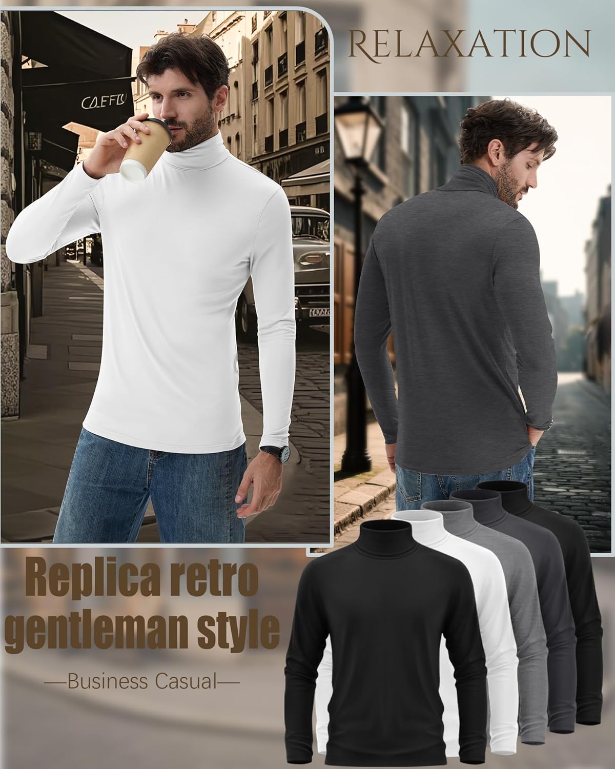 Huukeay 5 Pack Mens Turtleneck Shirts Long Sleeve Pullover Sweaters Casual Tops Slim Fit Knitted Soft Basic Tee - Image 5