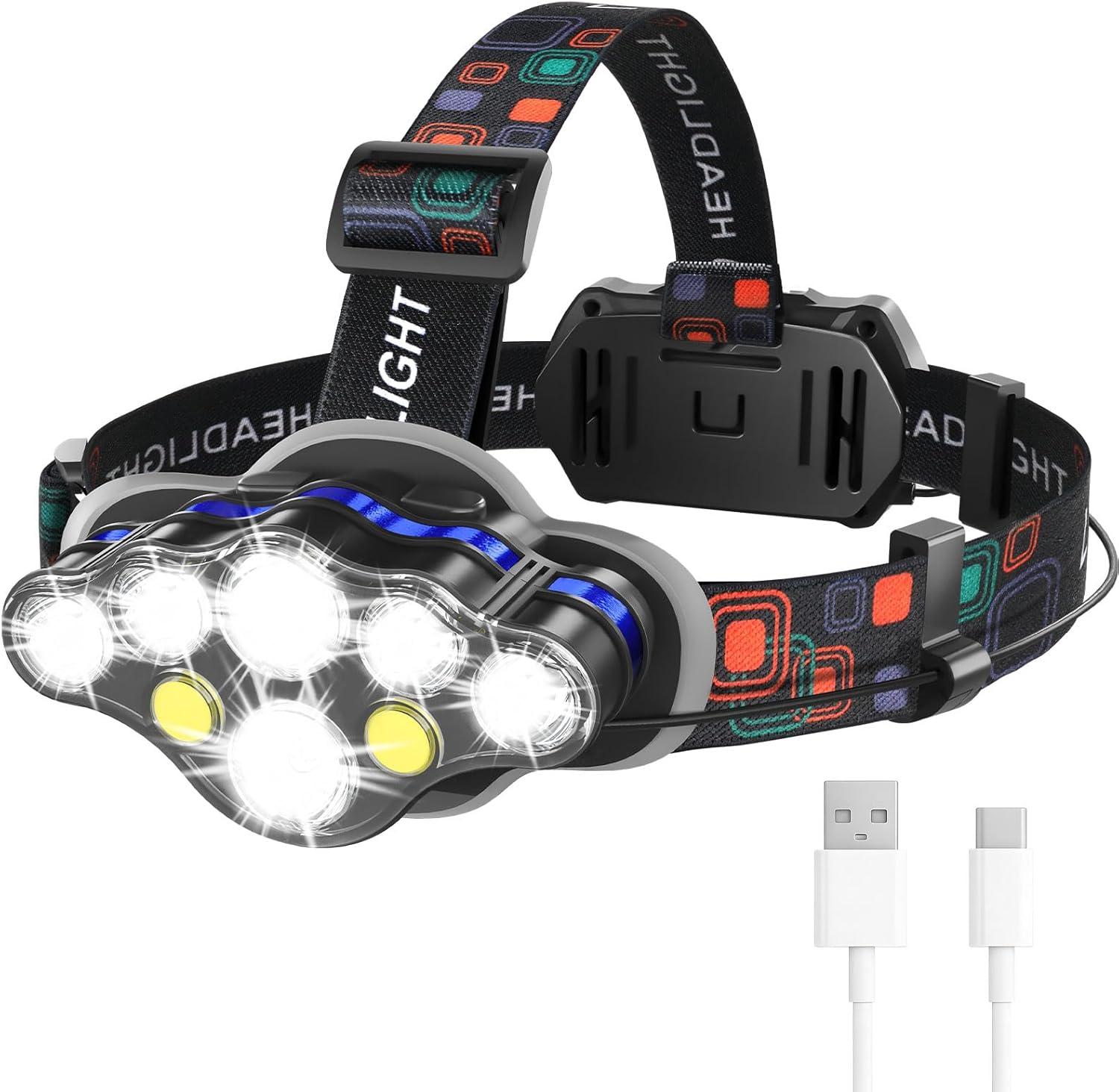 Headlamp Rechargeable, 8 LED Super Bright Head Lamp with White Red Light, IPX4 Waterproof Head Lights for Forehead, 8 Modes Headlight Flashlight for Outdoor Hiking Running Fishing Camping Headlamp Rechargeable, 8 LED Super Bright Head Lamp with White Red Light, IPX4 Waterproof Head Lights for Forehead, 8 Modes Headlight Flashlight for Outdoor Hiking Running Fishing Camping
