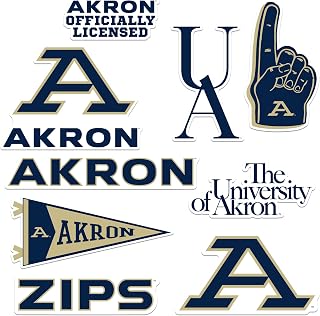 University of Akron 8ct Vinyl Large Deluxe Stickers Variety Pack - Laptop, Water Bottle, Scrapbooking, Tablet, Skateboard, Indoor/Outdoor - Set of 8