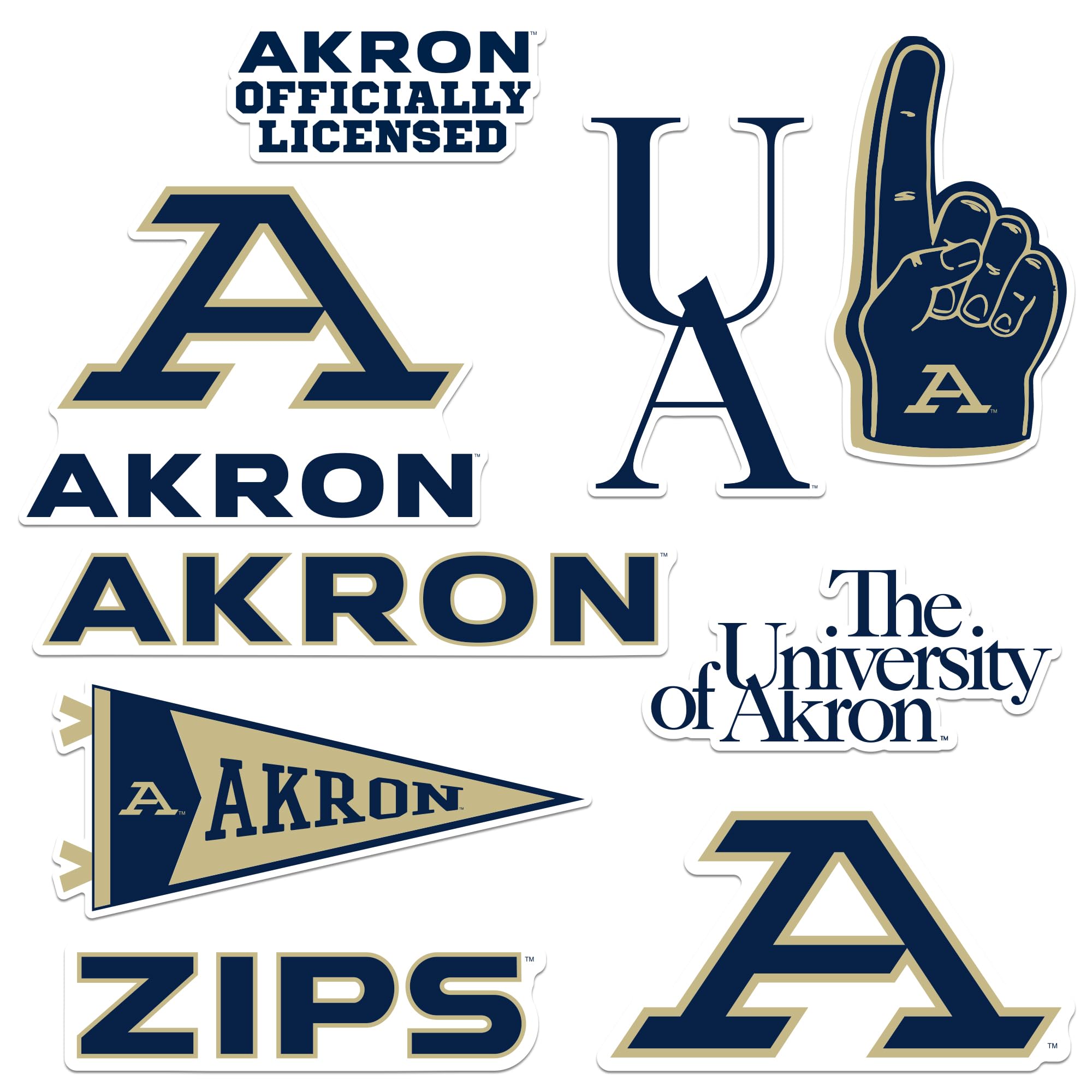 University of Akron 8ct Vinyl L Deluxe Stickers, Indoor/Outdoor, Set of 8