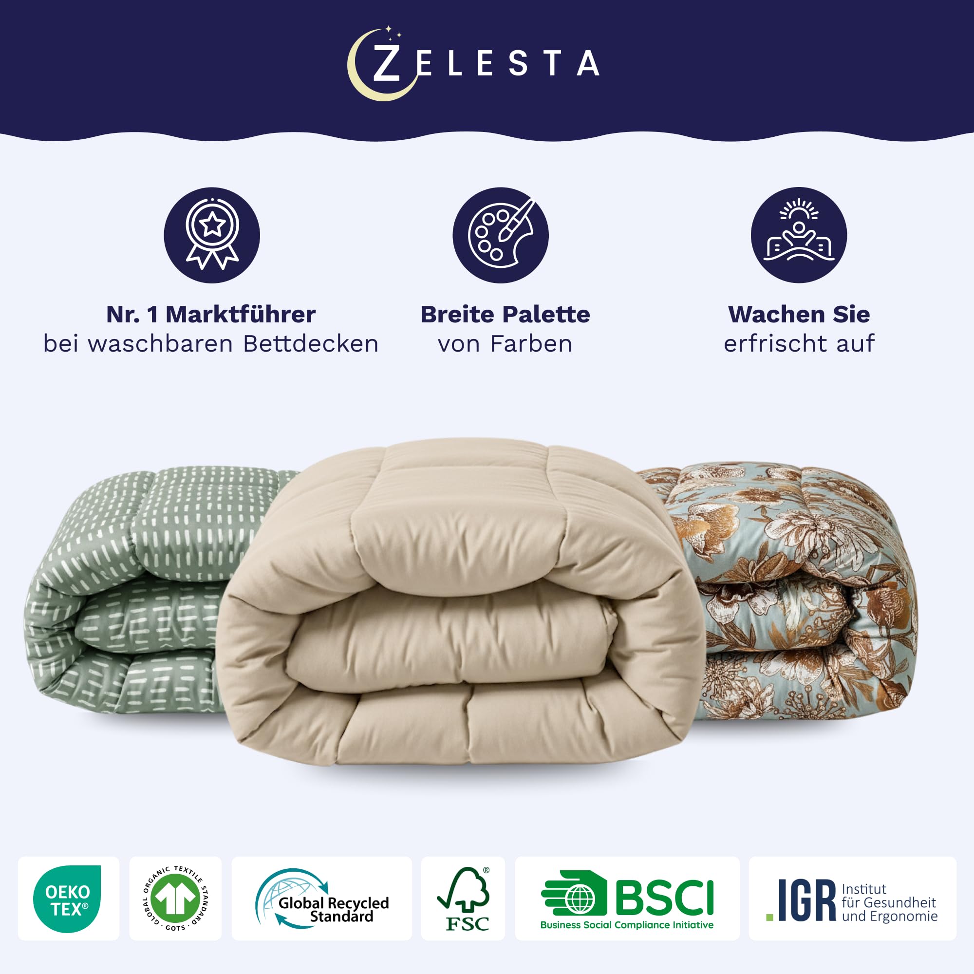 Zelesta Wonderbed 4-Jahreszeiten Bettdecke 140x200 cm – 2-in-1 Kombi Set (300 + 150 g/m²) | Bettdecke & Bezug in einem | Edelstahl-Klicksystem (Urban Brush, 140x200 cm)
