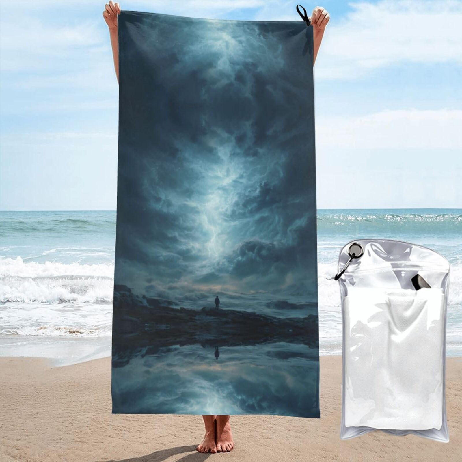 ESNAIUVCD Storm Print Beach Towel, Microfibre Sauna Towel, Quick-Drying Fitness Towel, Lightweight And Thin Portable Sauna Towel
