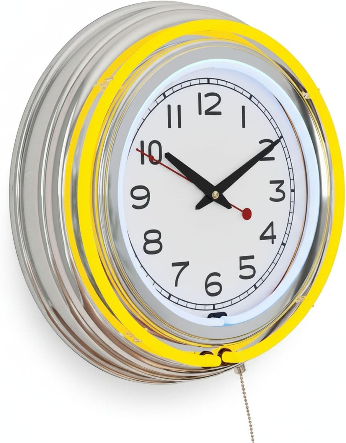 Lavish Home Neon Wall Clock with Double Light Ring, Yellow, 14 Inch