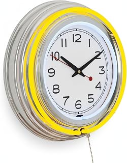 Lavish Home Neon Wall Clock with Double Light Ring, Yellow, 14.5”