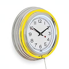 Neon Wall Clock 14 Round, Double Light Ring, Dual Power, Analog Quartz Timepiece Retro Décor for
