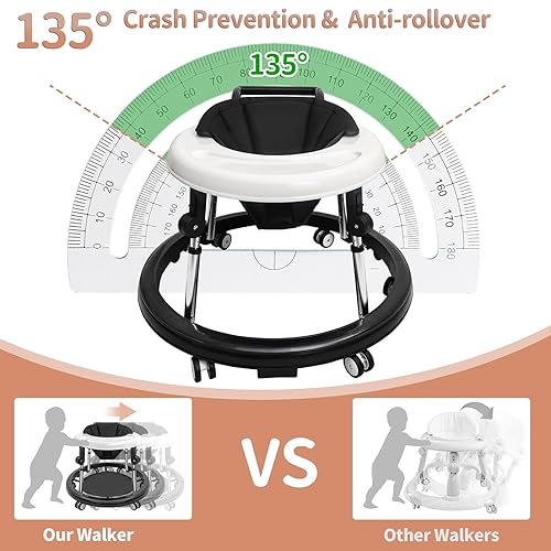 Miniatura 6 de Andador para bebés, andador de 9 velocidades de altura ajustable con ruedas, andador plegable para niños pequeños con almohadillas para los pies,