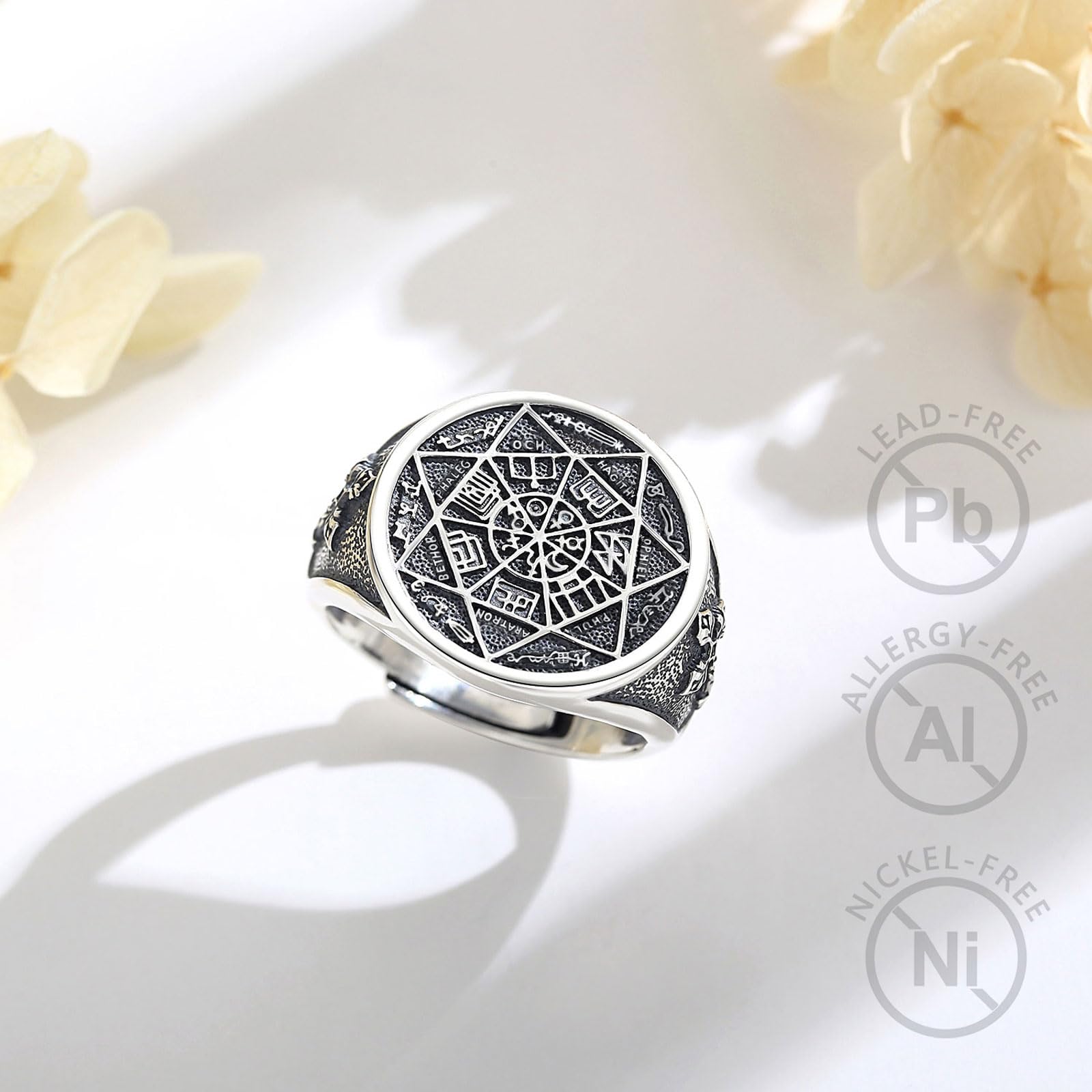 EUDORA Anillo de plata de ley 925 de San Benito o Virgen María para mujeres y hombres, anillo vintage de cruz Ankh, amuleto de San Benito, anillos ajustables, regalos para mujeres, hombres, padre y