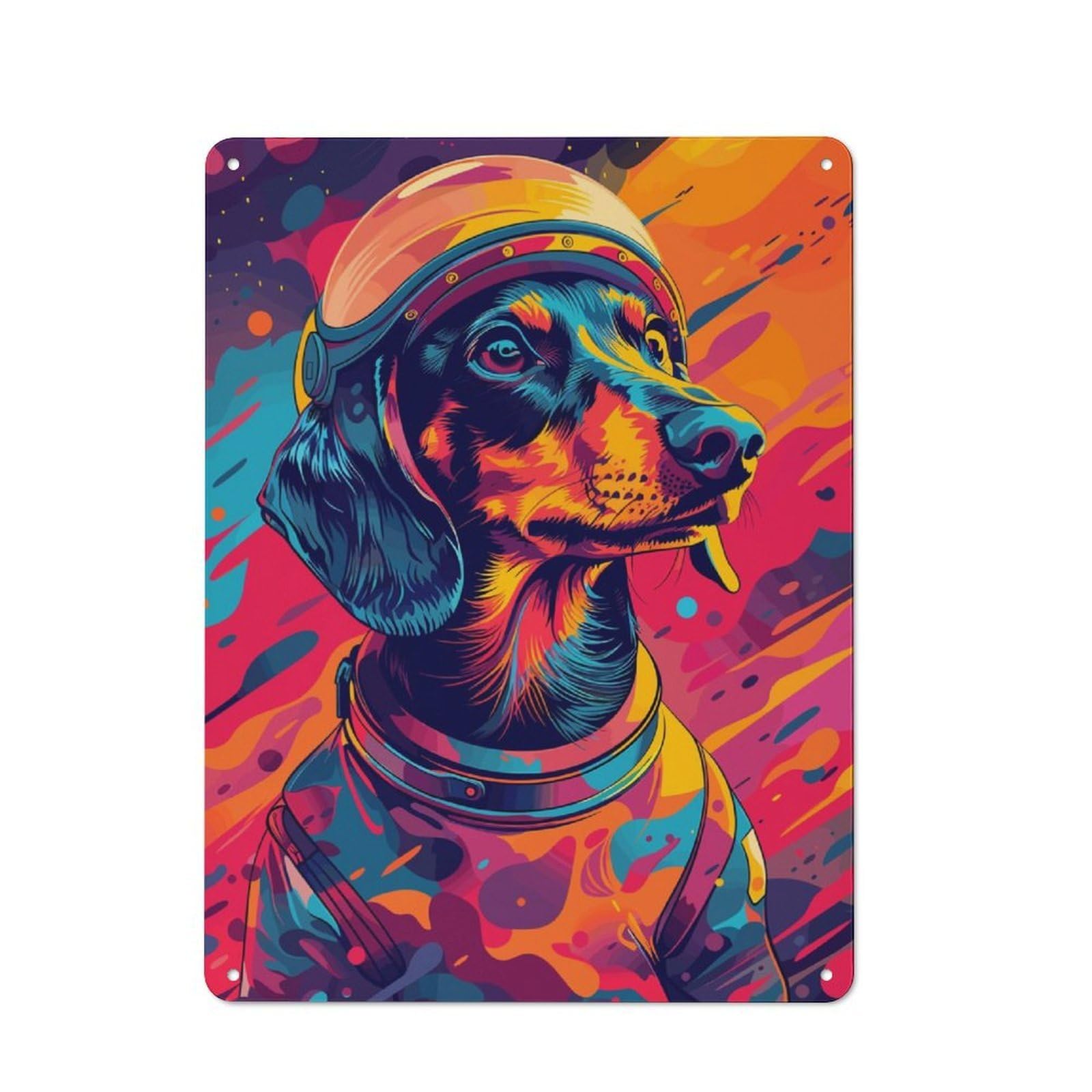 Junmoney Dachshund Astronaut Space Vintage-Inspired Tin Sign 40X30cm For Café Or Restaurant, For Cooler-Month Interiors With Vintage Character