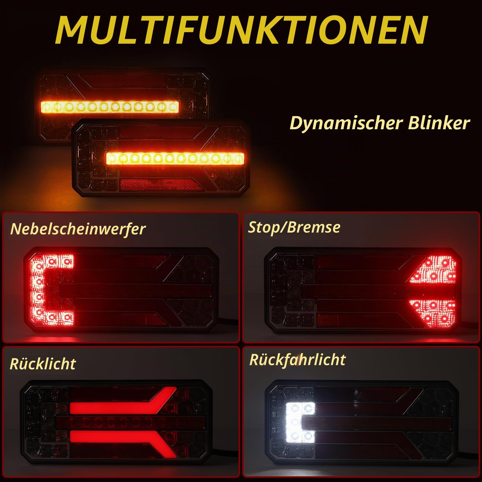 AOHEWEI 2 Stück Anhänger-Rücklichter, 12 V/24 V superhell wasserdicht Blinker Bremse Rückwärtsgang Nebelscheinwerfer Reflektorlampe für Anhänger, LKW, Wohnwagen, Van, Traktor
