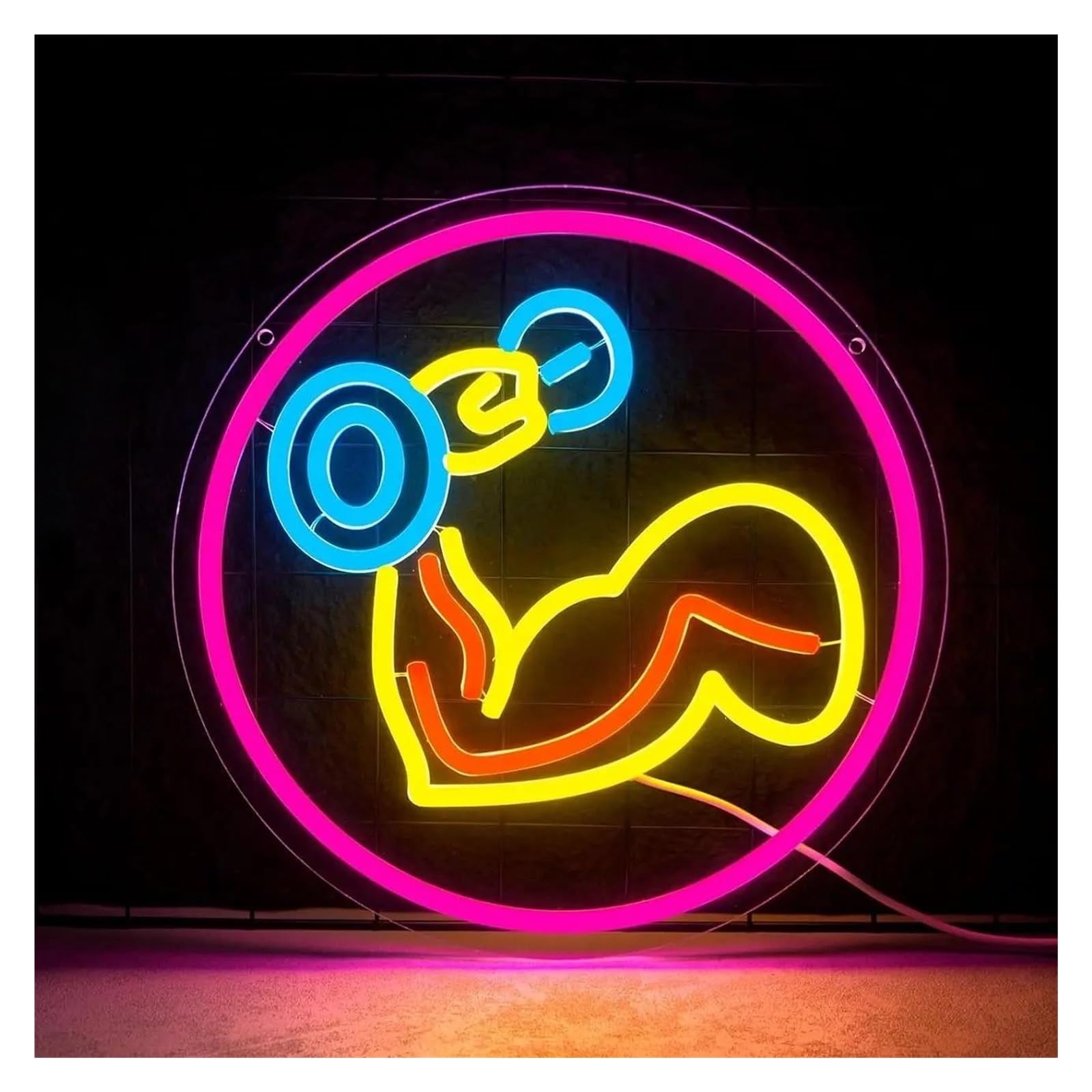 RONGCH Hanging Art Signs Dumbbell Neon Sign Barbell for Gym Sports Room Bedroom Wall Decor USB Powered Dimmable LED Light 37cmx37cm
